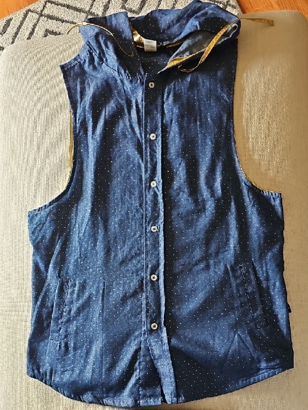 Andrew Christian Navy Blue Polka Dot Shirt with Gold Accents
